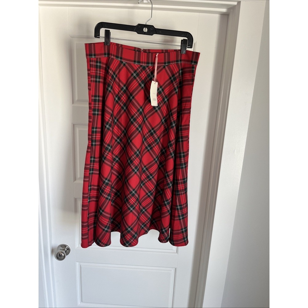 Alex Marie Red Tartan  Plaid Midi A Line Skirt - Classic Holiday Preppy  12 New